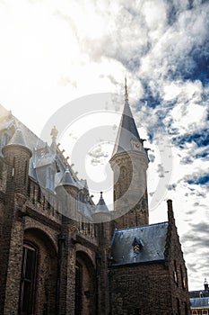 Architectural exterior details of the Binnenhof parliament building, The Hague (Den Haag), Netherlands
