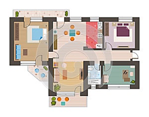 Architettonico un appartamento vita camere il bagno la cucina un sala mobilia vettore illustrazioni 