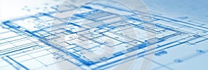 Architectural Floor Plan Blue Print Design, Abstract Construction Drawing Details, Background.