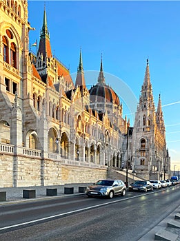 This is an architectural fragment with the dome of the Hungarian Parliament building