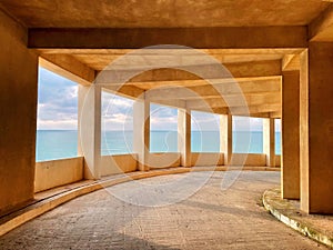 Architectural Harmony: Seaside Pavilion Framing the Horizon