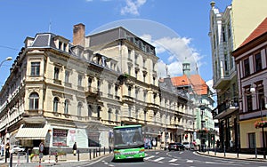 Elaborate old-timer commercial and retail building at Masarykova trida 1, in historic center of the city, Teplice, Czechia photo