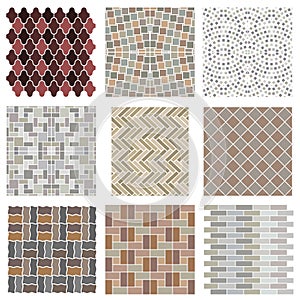 Architectural and landscape rocks and bricks patterns set
