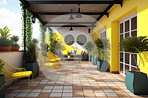 architectural and landscaping design of a empty beautiful roof top garden terrace Generative AI