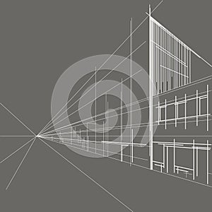 Architectural linear concept sketch street in perspective gray background