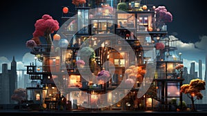 Architectural marvels: 3D fusion of art and design. Created with Generative AI photo