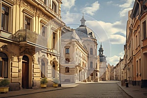 Architectural marvels of Lviv with cobblestone streets. Generative AI