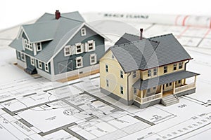 Architectural Model of Houses on Blueprint photo