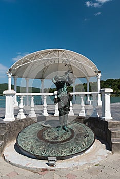 Architectural monument in the village of Abrau-Durso `Shepherd`. Monument To Leonid Utesov. Krasnodar region.