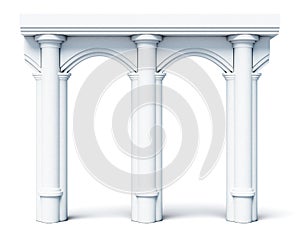 Architectural objects columns arches on white background. 3d rendering