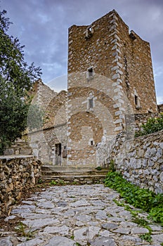 Architectural and old historical towers dominating the area at the famous Vathia village in the Laconian Mani peninsula. Laconia,