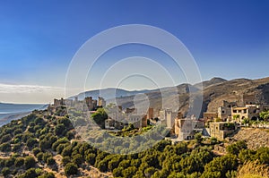 Architectural and old historical towers dominating the area at the famous Vathia village in the Laconian Mani peninsula. Laconia,