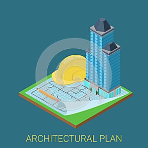 Architectural plan flat 3d isometric vector: skyscraper building