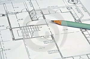 Architectural plan and pencil