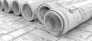 Architectural plan roll with detailed technical project drawing for precision and clarity