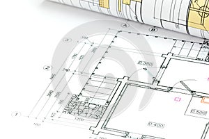 Architectural plan, roll and technical project drawing