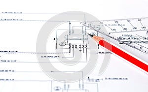 Architectural plans, pencils and ruler