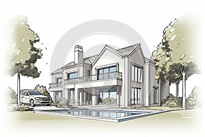 Architectural project exclusive detached house.. sketch of house
