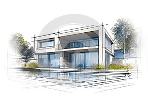 Architectural project exclusive detached house.. sketch of house