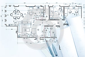 Architectural project with pencils on desk
