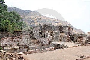 Architectural remains of ruined building located in Champaner, India.