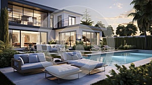 Architectural rendering of a sleek, modern vill. photo