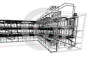 Architectural 3D isometric perspective BIM ductwork Illustration