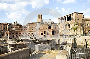 Architectural Ruins of The Forum of Augustus (Foro di Augusto) in Rome, Italy.