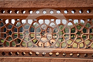 Architectural sandstone details at the Humayan`s Tomb ancient historical complex in New Delhi India