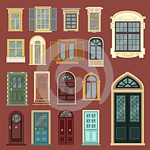 Architectural Set of European Vintage Doors and Windows