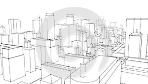 Architectural sketch.City skyscrapers .Big cities cityscapes and buildings .Illustration