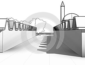 Architectural sketch drawing building model