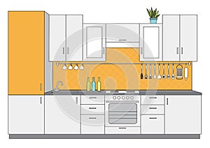 Architectural sketch interior small kitchen front view