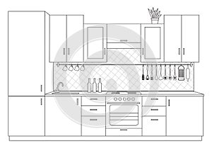 Architectural sketch interior small kitchen front view