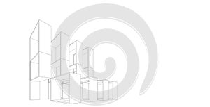 Architectural sketch line, Modern house design work free hands drawing.