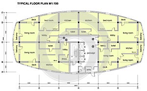 Architectural sketch of measuring typical floor plan. Empty apartment view from above