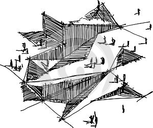 Architectural sketch of a modern abstract architecture