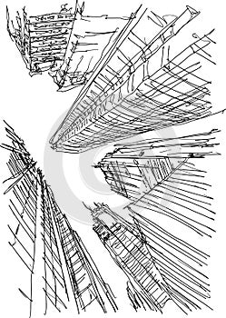 architectural sketch of a modern abstract city architecture