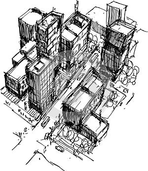 architectural sketch of a modern city