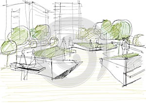 Architectural Sketch Of Public Park