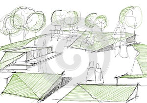 Architectural Sketch Of Public Park