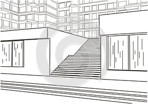 Architectural sketch street stairs