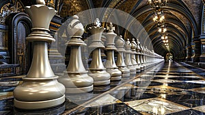 Architectural structures, where buildings consist of huge chess figures and card stripes, creat