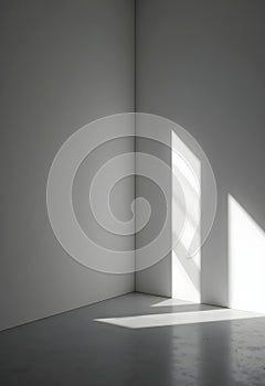 Architectural Sunlight Creating Sharp Window Shadows In Minimal Empty Room Corner