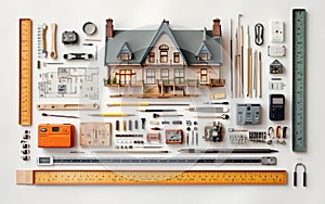 Architectural Tools Set on White Background.