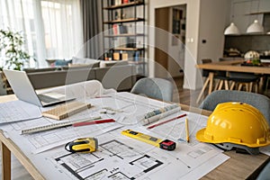 Architectural tools on table for home renovation