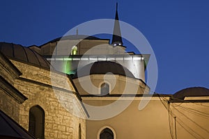 Architectural view at night of Gazi Husrev Beg mosque in Sarajevo