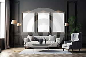 Architectural visualization of a modern living room. Soft shadows, pure sharp focus.
