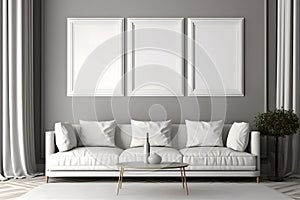Architectural visualization of a modern living room. Soft shadows, pure sharp focus.