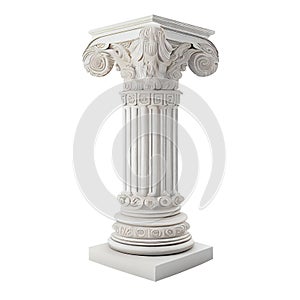 Architectural white columns Ionic order 3D isolated on transparent png background. Generative ai